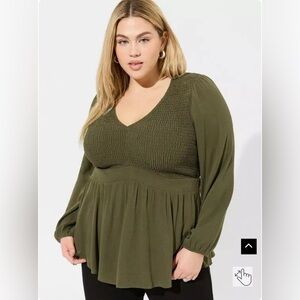 Torrid Babydoll Washable Crinkle Gauze V-Neck Smocked Top